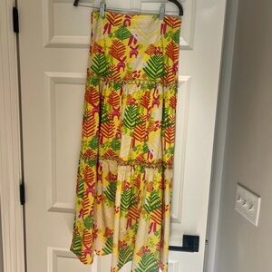 CK Bradley Samana Tiered Tropical Leaf Print Maxi Skirt